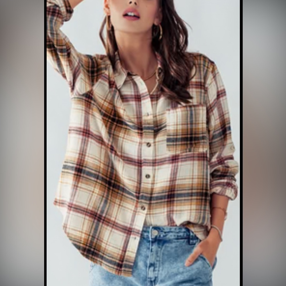 C’ISA KRISTIN PLAID FLANNEL SHIRT SIZE L fisherman style